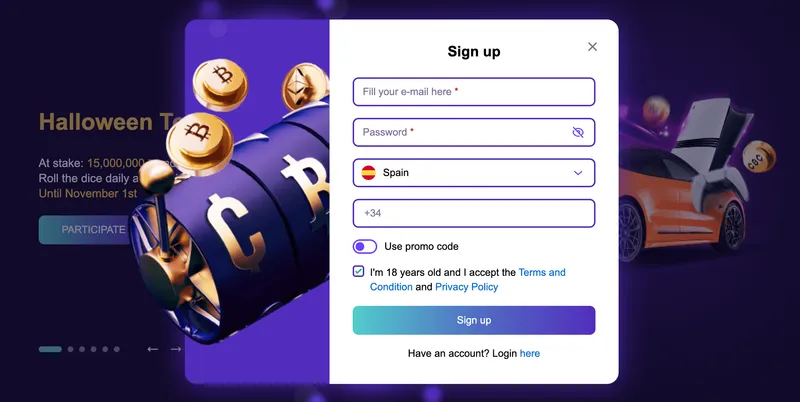 Регистрация казино Криптобосс